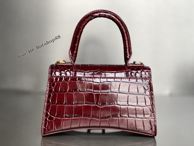 Balenciaga專櫃新款升級版鱷魚紋酒紅色手提包肩背女包 巴黎世家原廠皮版本XS號沙漏包 fyj1376